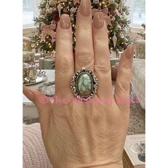 Palomino Turquoise (Varisvite) Victorian Style Oval Ring 6-10 - Picture 7 of 7